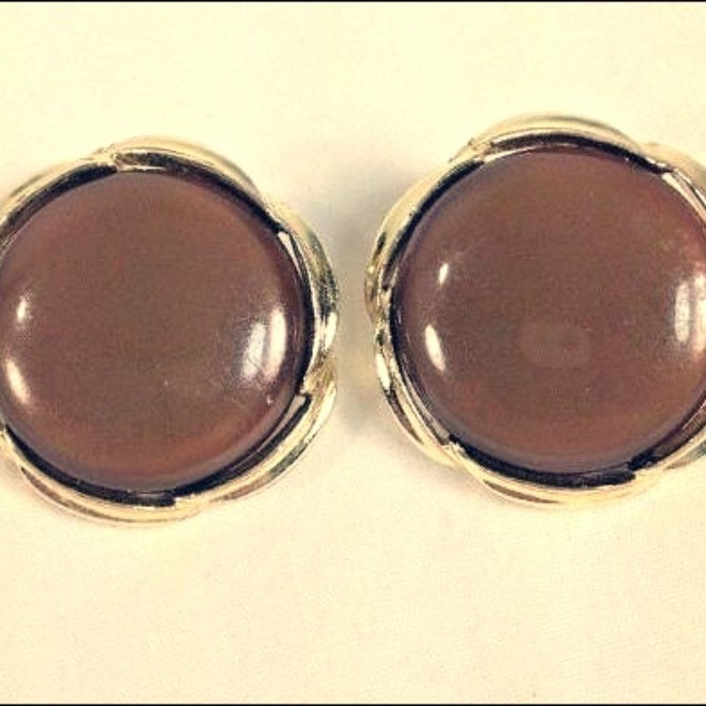 Vintage Lisbon Signed Earrings Clip Brown Silver